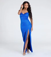 Shelly High Slit Glitter Knit Formal Dress