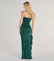 Vivienne Strapless Slit Glitter Formal Column Dress
