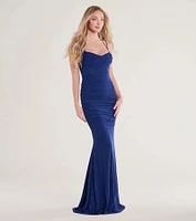 Jae Formal Mesh Ruched Mermaid Long Dress