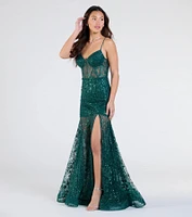 Amanza Corset Slit Mermaid Tulle Formal Dress