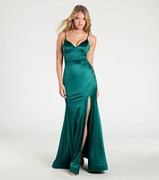 Amy Mermaid Slit Satin Formal Dress