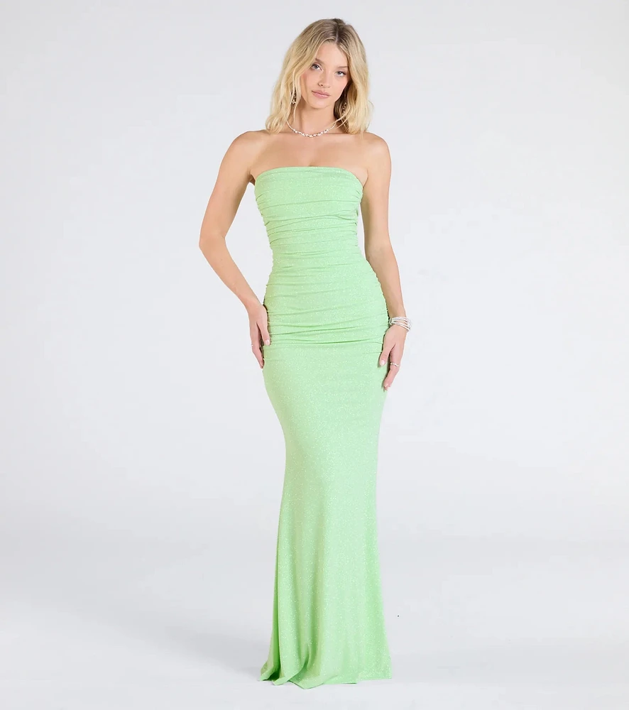 Mischka Strapless Mermaid Glitter Formal Dress