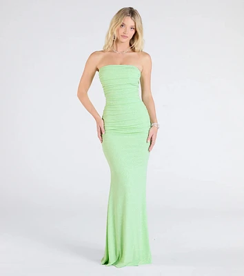 Mischka Strapless Mermaid Glitter Formal Dress