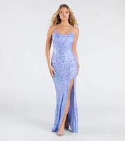 Paulina Strappy Open Back Slit Sequin Formal Dress