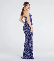 Shelby Lace-Up Slit Sequin Formal Dress
