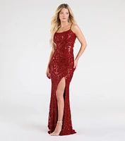 Paulina Strappy Open Back Slit Sequin Formal Dress