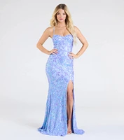 Sawyer Lace-Up Slit Mermaid Sequin Formal Dress