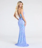 Sawyer Lace-Up Slit Mermaid Sequin Formal Dress