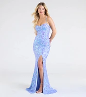 Sawyer Lace-Up Slit Mermaid Sequin Formal Dress