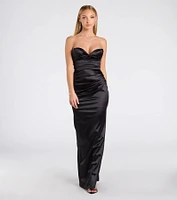 Noel Strapless Sweetheart Slit Satin Formal Dress
