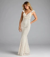 Romy Ruffle Tie-Back Mermaid Lace Formal Dress