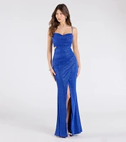 Elliana Cutout Slit Glitter Formal Dress