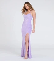 Kaitlyn Cowl Neck Slit Beaded Sequin Formal Dress