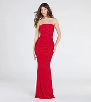 Mischka Strapless Mermaid Glitter Formal Dress