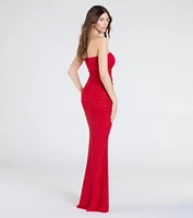 Mischka Strapless Mermaid Glitter Formal Dress