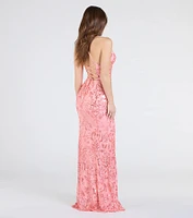 Shelby Lace-Up Slit Sequin Formal Dress