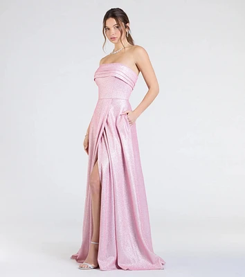Peyton Strapless Slit A-Line Glitter Formal Dress