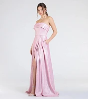 Peyton Strapless Slit A-Line Glitter Formal Dress