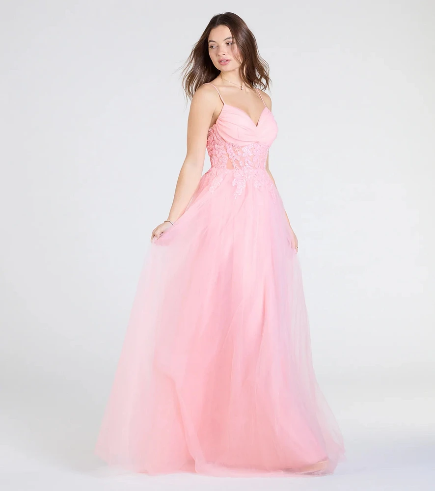 Alia Sequin Applique A-Line Tulle Formal Dress