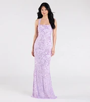 Lexie Floral Sequin Lace-Up Mermaid Dress