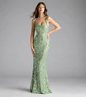 Lexie Floral Sequin Lace-Up Mermaid Dress