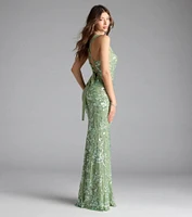 Lexie Floral Sequin Lace-Up Mermaid Dress