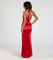 Joanne Halter Slit Mermaid Satin Formal Dress