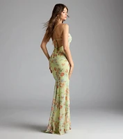 Rosalee Lace-Up Floral Mesh Formal Dress