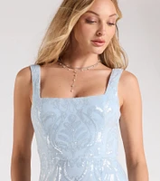 Taylor Lace-Up Slit Sequin Formal Dress