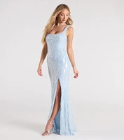 Taylor Lace-Up Slit Sequin Formal Dress