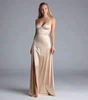 Lynnea Lace-Up Slit A-Line Satin Formal Dress