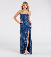 Mandy Lace-Up Slit Mermaid Sequin Formal Dress