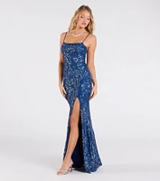 Mandy Lace-Up Slit Mermaid Sequin Formal Dress