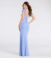 Greta Short Sleeve Lace-Up Slit Beaded Formal Dress