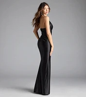 Brookelle Halter Applique Slit Satin Formal Dress