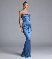 Priscilla Formal Satin Strapless Mermaid Dress