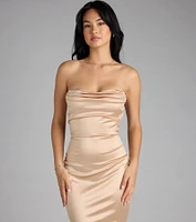Priscilla Formal Satin Strapless Mermaid Dress