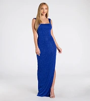 Brittney Lace-Up Slit Bodycon Glitter Formal Dress