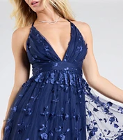 Nina Strappy A-Line Floral Tulle Formal Dress