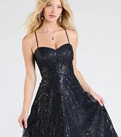 Klaire Lace-Up A-Line Glitter Sequin Formal Dress