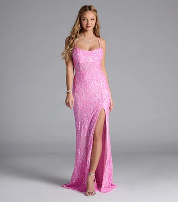 Lani Lace-Up Slit Mermaid Sequin Formal Dress