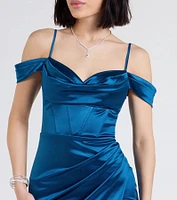 Trista Cold Shoulder Slit Satin Formal Dress