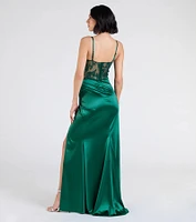 Lucia Lace Corset Slit Satin Formal Dress