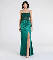 Lucia Lace Corset Slit Satin Formal Dress