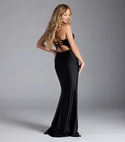 Carena Corset Lace-Up Slit Formal Dress