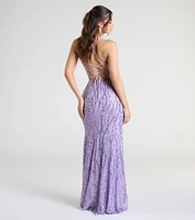 Meghan Lace-Up Corset Sequin Bead Formal Dress