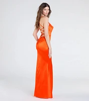 Cassandra Lace-Up Wrap Mermaid Satin Formal Dress