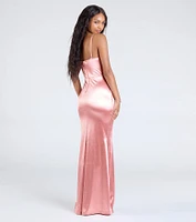 Jackie Floral Sequin Trim Satin Formal Dress