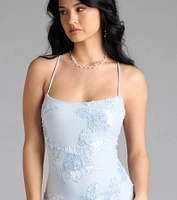 Gabi Lace-Up Floral Trim Mermaid Formal Dress