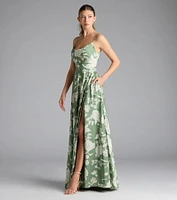 Robina Lace-Up A-Line Floral Satin Formal Dress